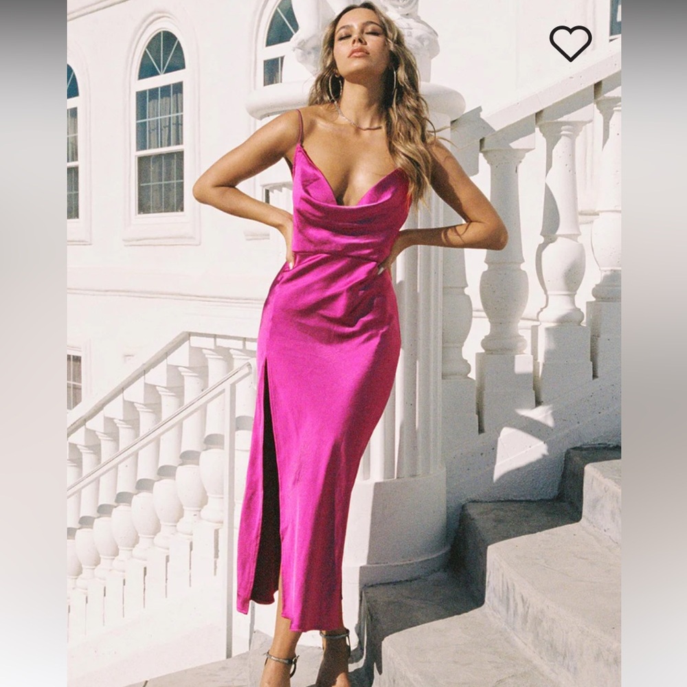 Princess Polly magenta slip dress for weddings or events